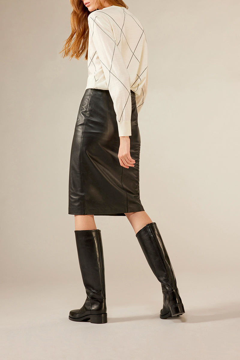 LEATHER ZIP SKIRT - BLK – BELLE | MODE