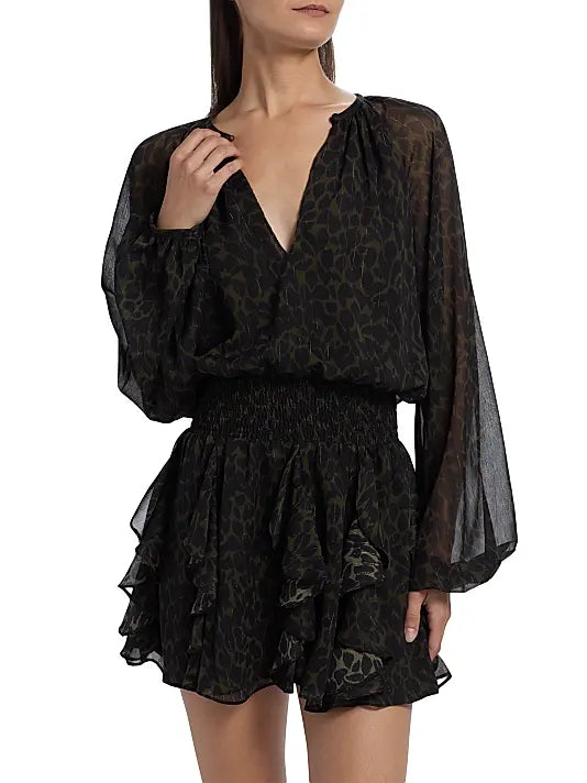 TAMMY DRESS - DK OLIVE LEOPARD