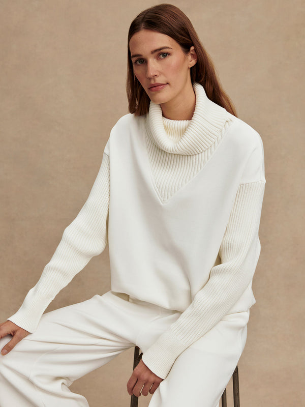 HANNAH COWL NECK SWEAT - EGRET