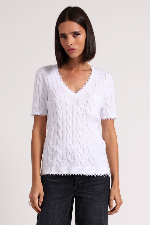 CABLE V-NECK TEE - WHITE