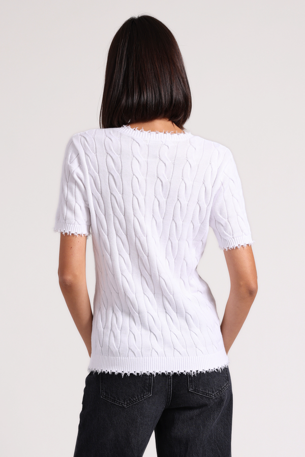 CABLE V-NECK TEE - WHITE