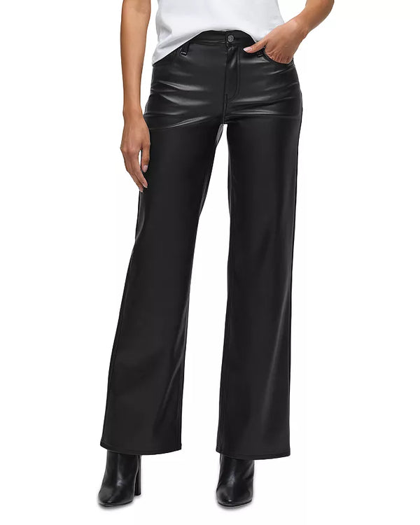 ROSIE HIGH RISE VEGAN LEATHER WIDE LEG - BLK