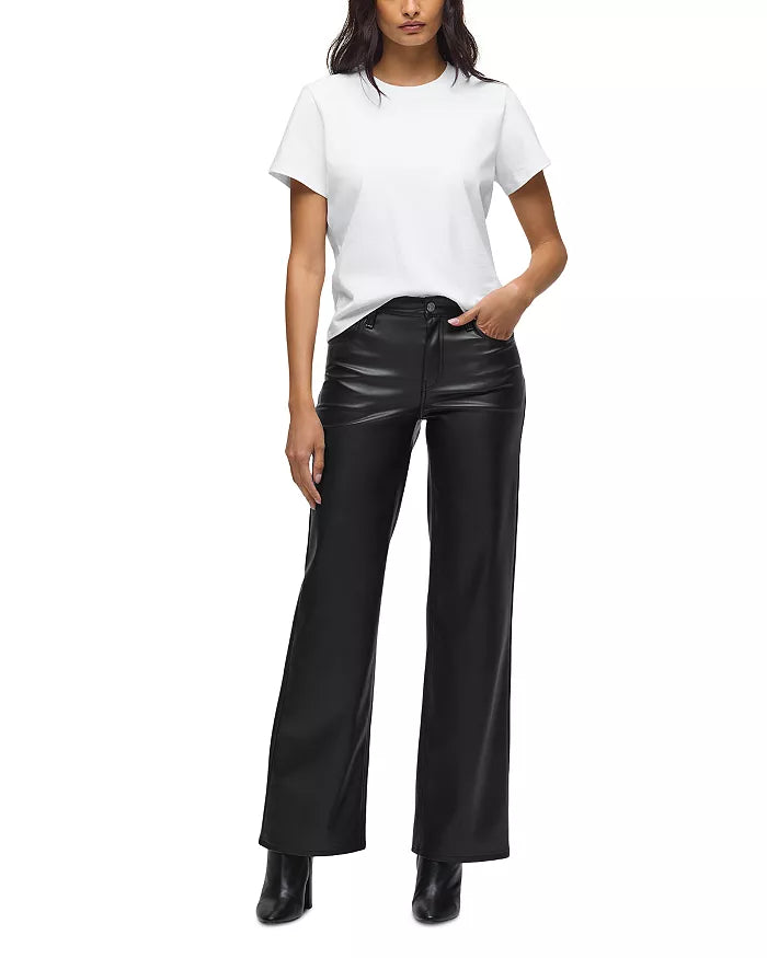 ROSIE HIGH RISE VEGAN LEATHER WIDE LEG - BLK