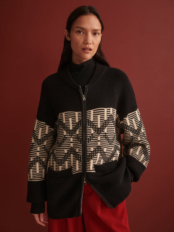 LINNEA FAIRISLE KNIT JKT - BLK