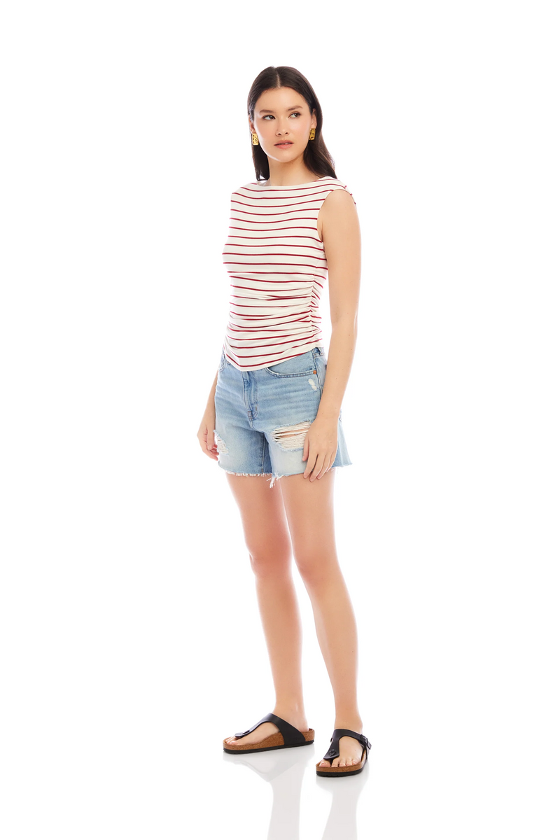 TASHA SIDE-SHIRRED TOP - RED