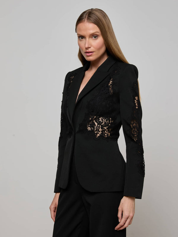 CLEMENTINE LACE APPLIQUE BLAZER - BLK