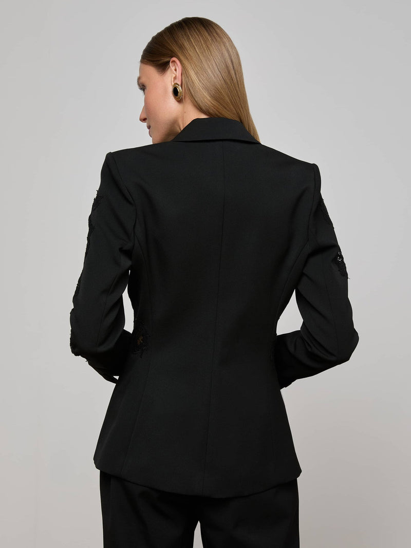 CLEMENTINE LACE APPLIQUE BLAZER - BLK