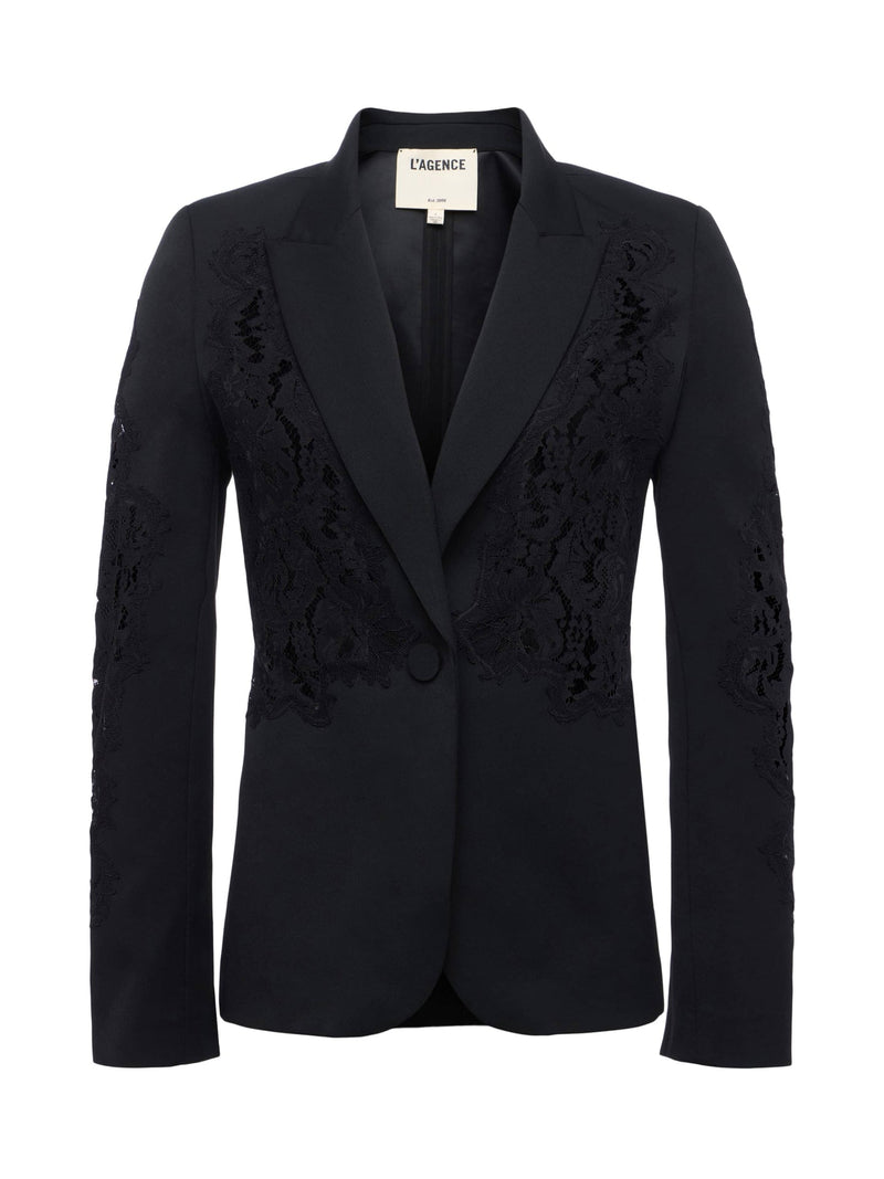 CLEMENTINE LACE APPLIQUE BLAZER - BLK