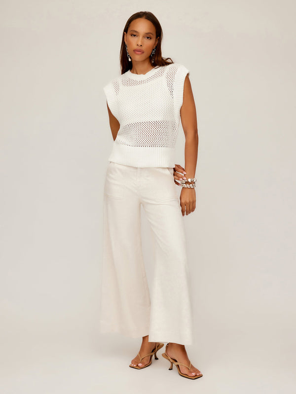CARLY S/L CROCHET TOP - OFF WHITE