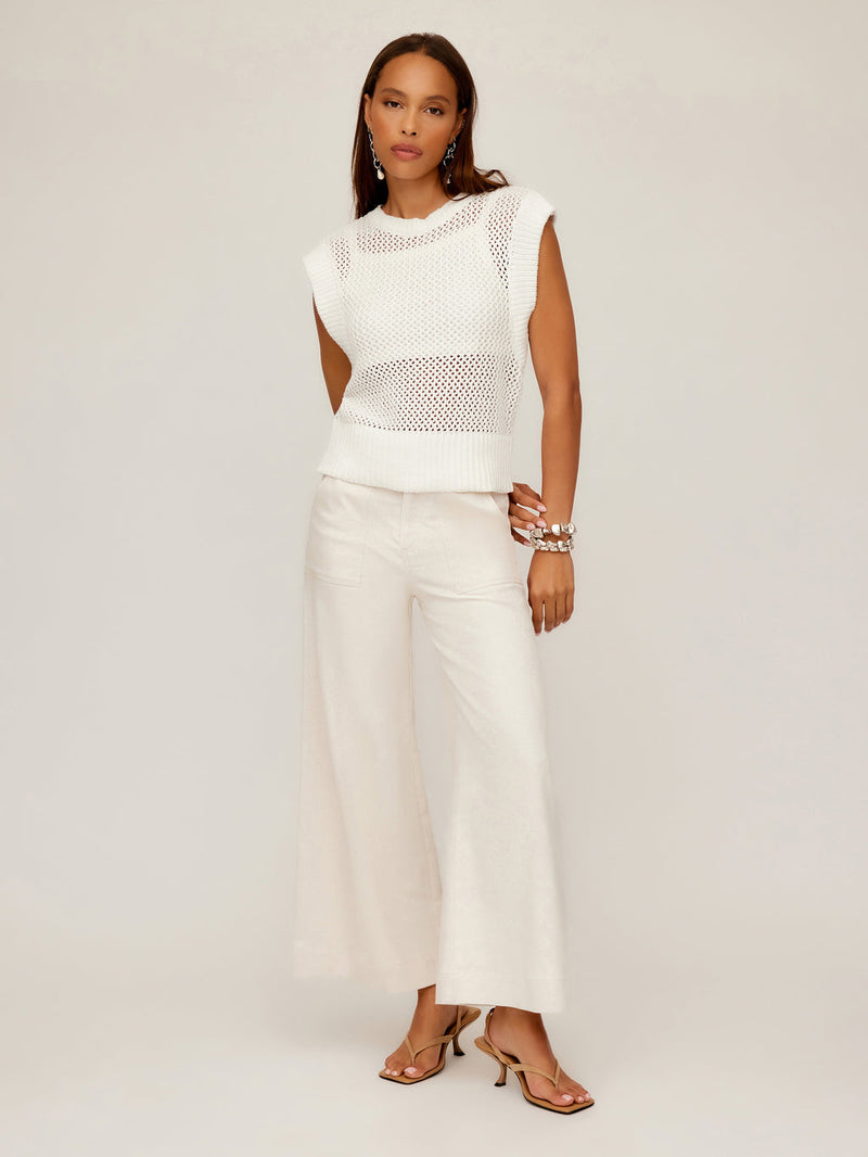 CARLY S/L CROCHET TOP - OFF WHITE