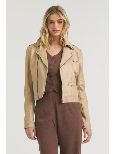PIPER PATINA NOVELTY LEATHER JACKET - SAND