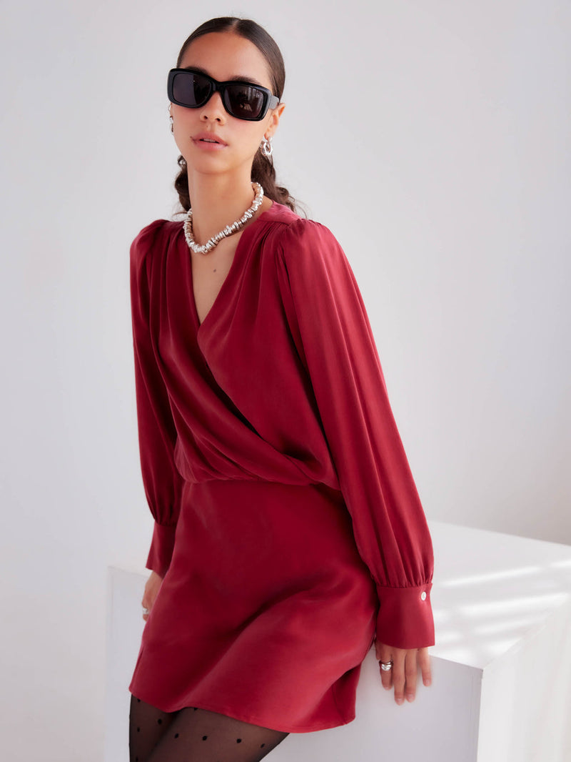 DENISE DRAPE FRONT DRESS - BRICK