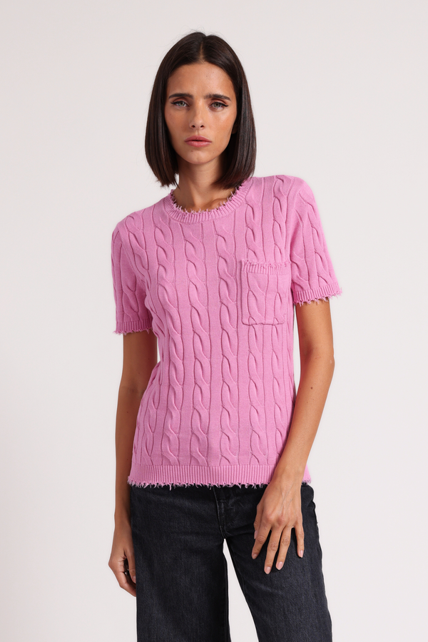CABLE CREW NECK - RASPBERRY