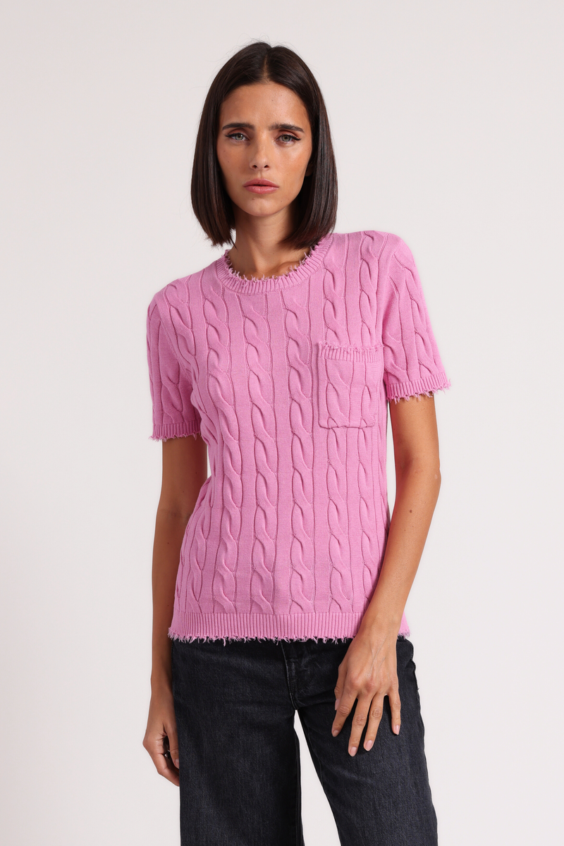 CABLE CREW NECK - RASPBERRY