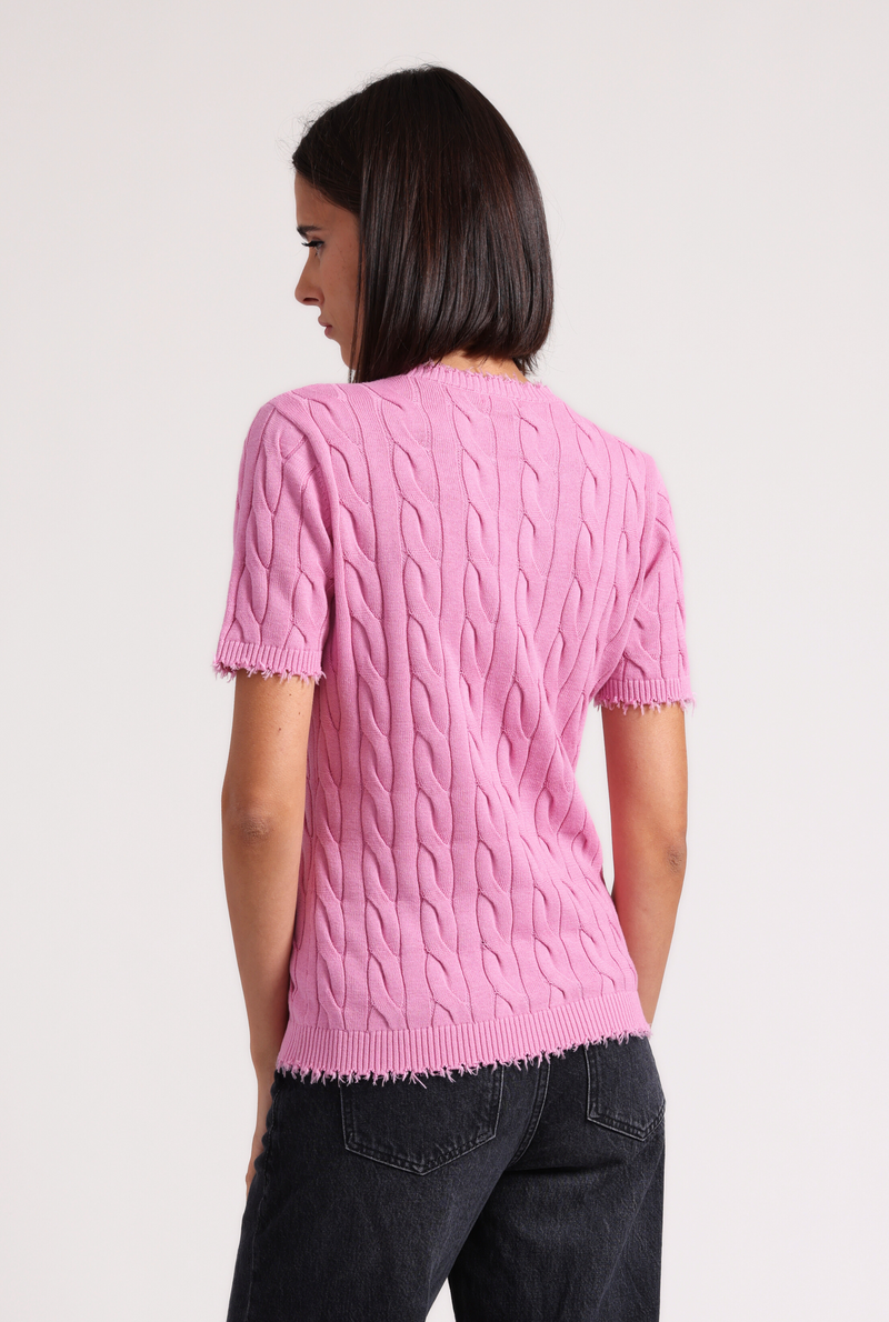 CABLE CREW NECK - RASPBERRY