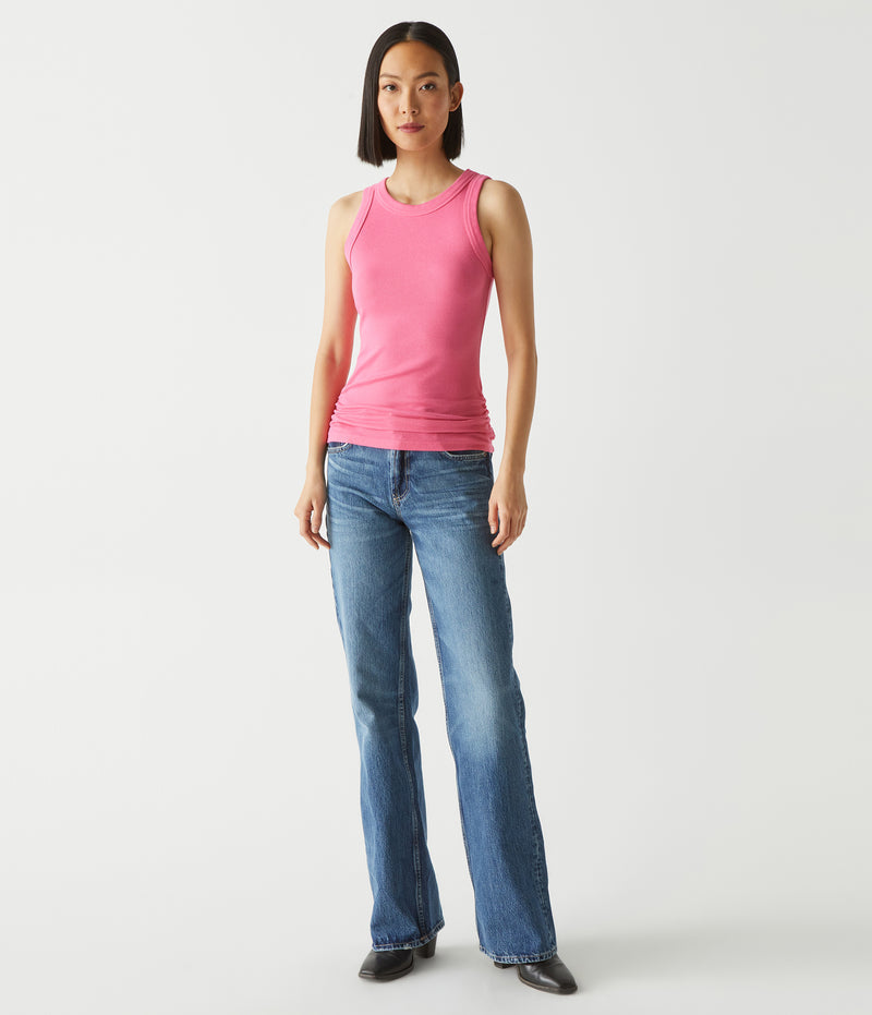 RUCHED CREW NECK - FLAMINGO