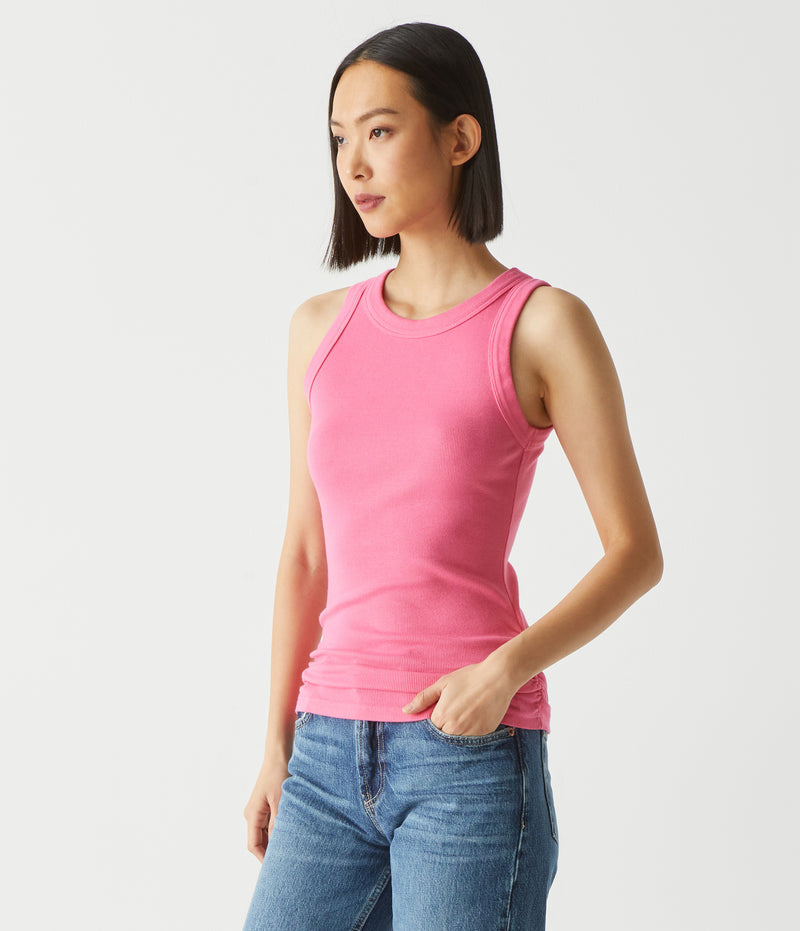 RUCHED CREW NECK - FLAMINGO