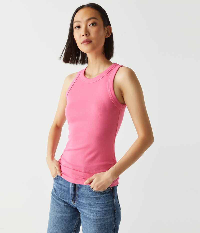 RUCHED CREW NECK - FLAMINGO