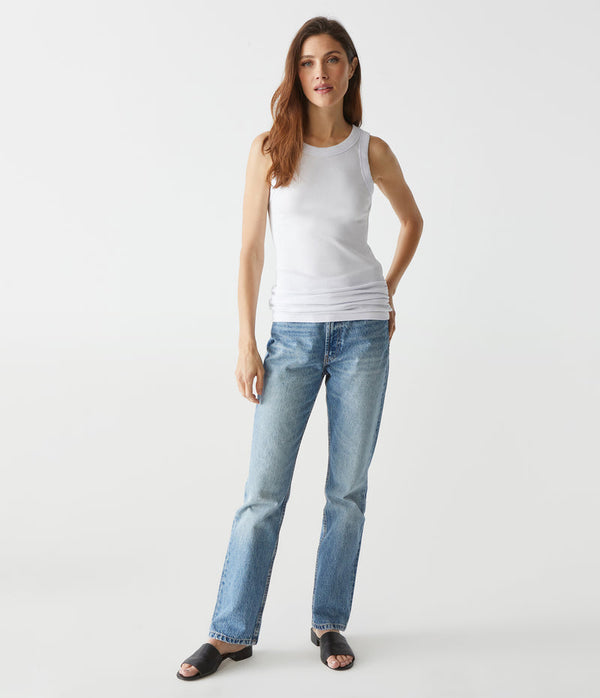 RUCHED CREW NECK - WHITE