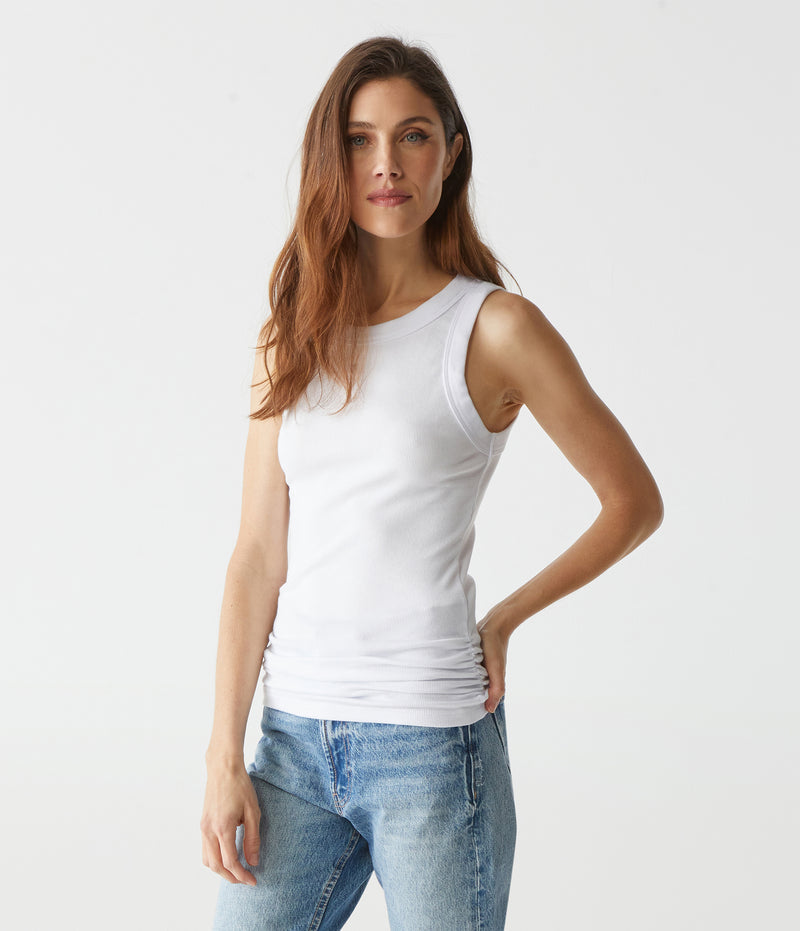RUCHED CREW NECK - WHITE