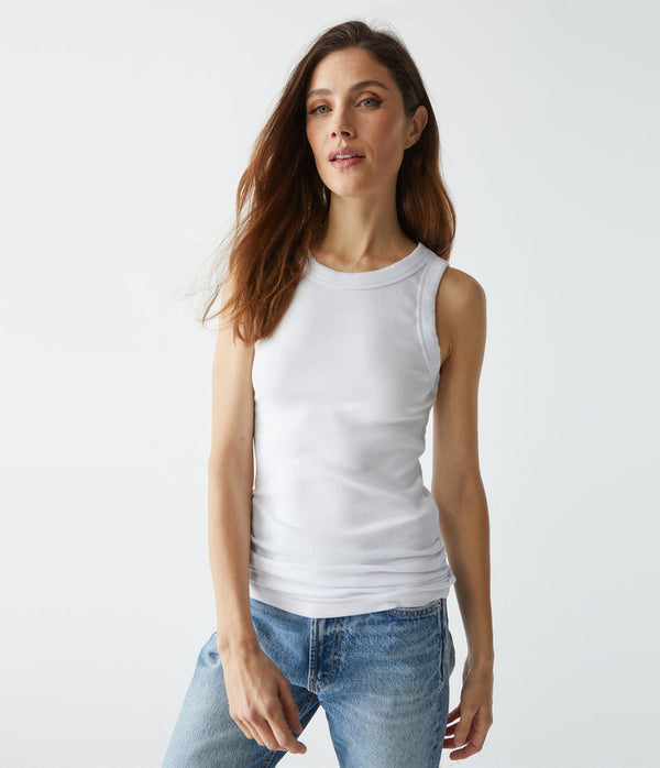 RUCHED CREW NECK - WHITE