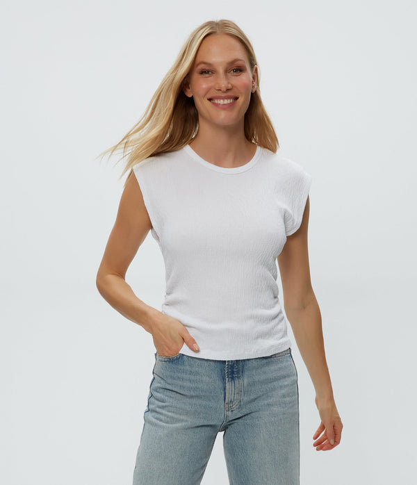 LEIGHTON POWER SHOULDER TOP - WHT