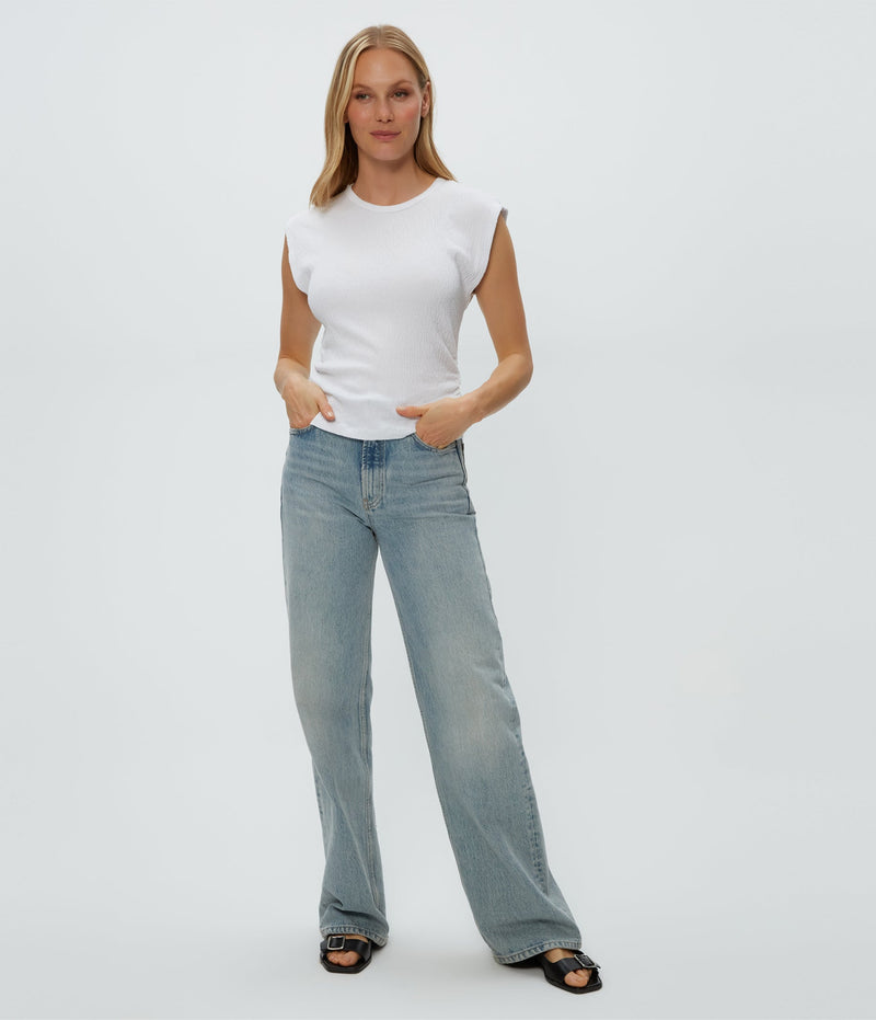 LEIGHTON POWER SHOULDER TOP - WHT
