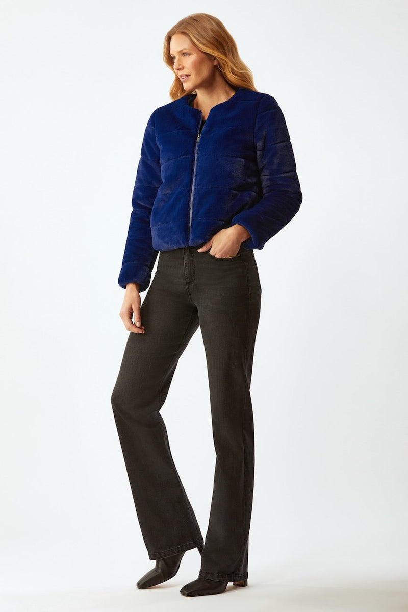 FAUX FUR SHORT JACKET - DEEP ROYAL