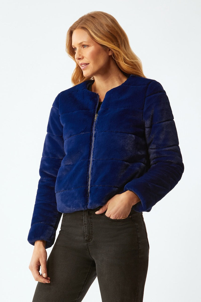FAUX FUR SHORT JACKET - DEEP ROYAL