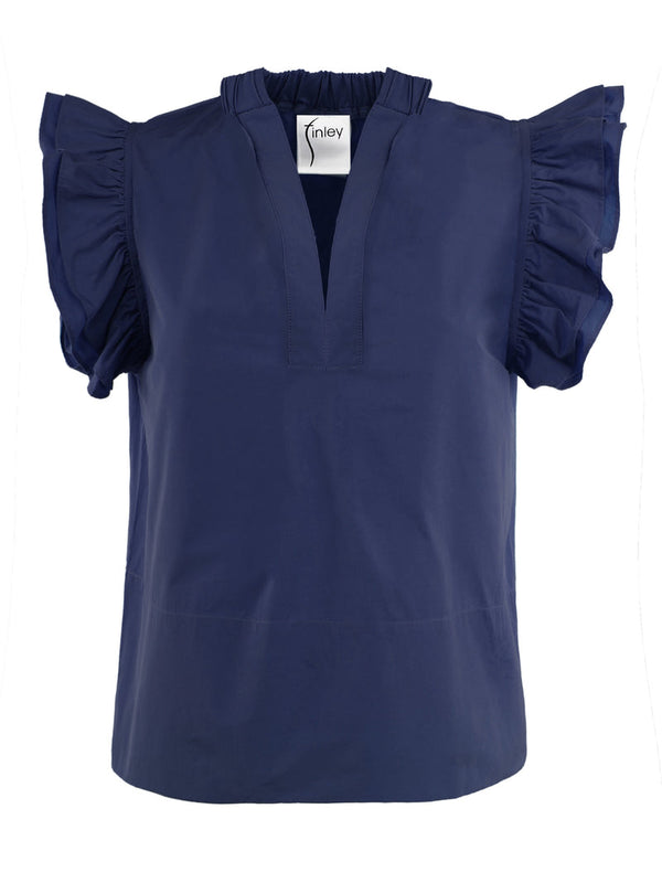 REMY RUFFLE SLEEVE TOP - NAVY