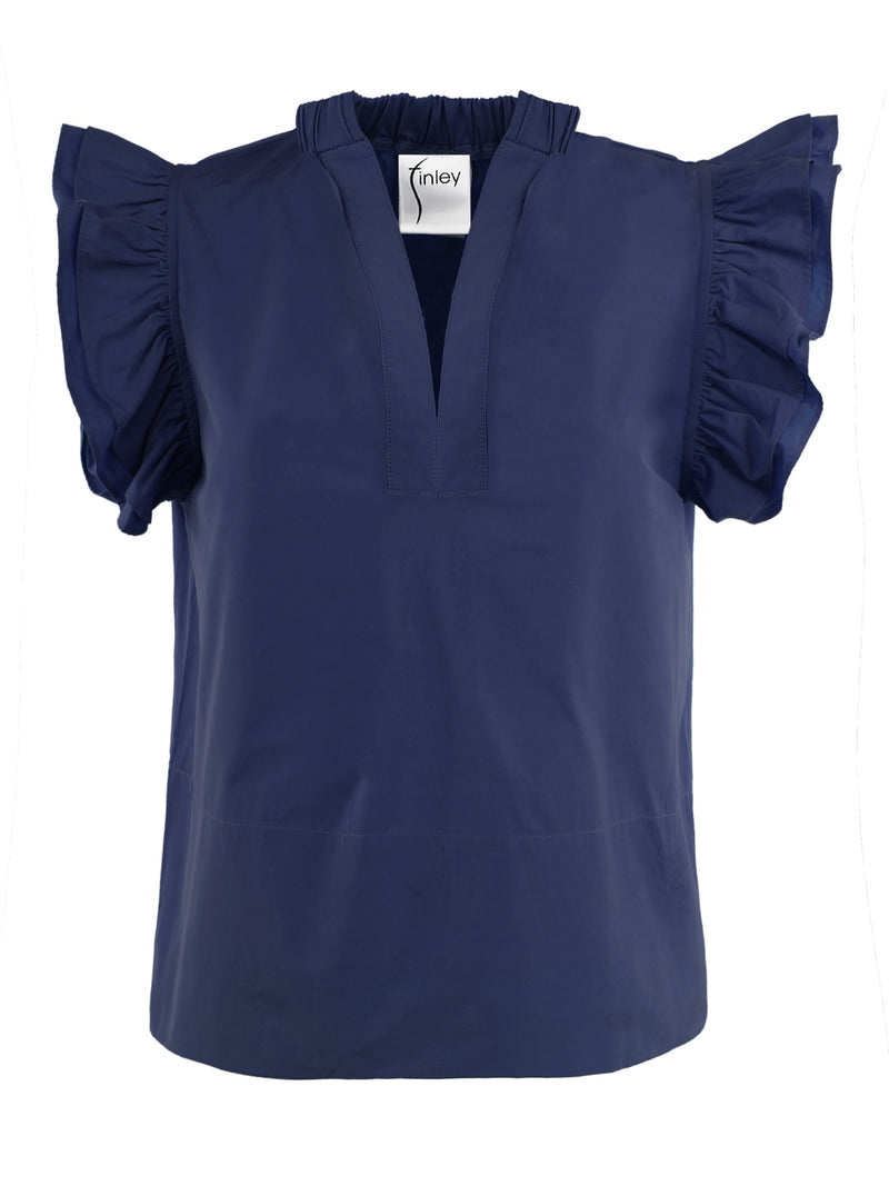 REMY RUFFLE SLEEVE TOP - NAVY