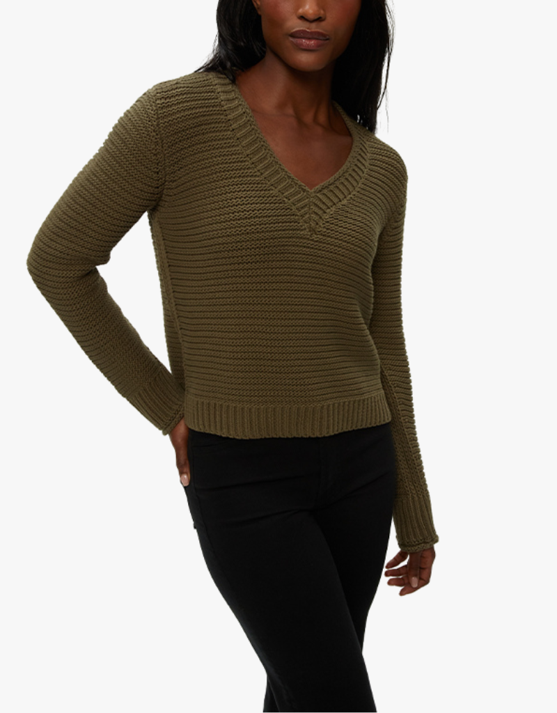 LINDA V-NECK PULLOVER - OLIVE