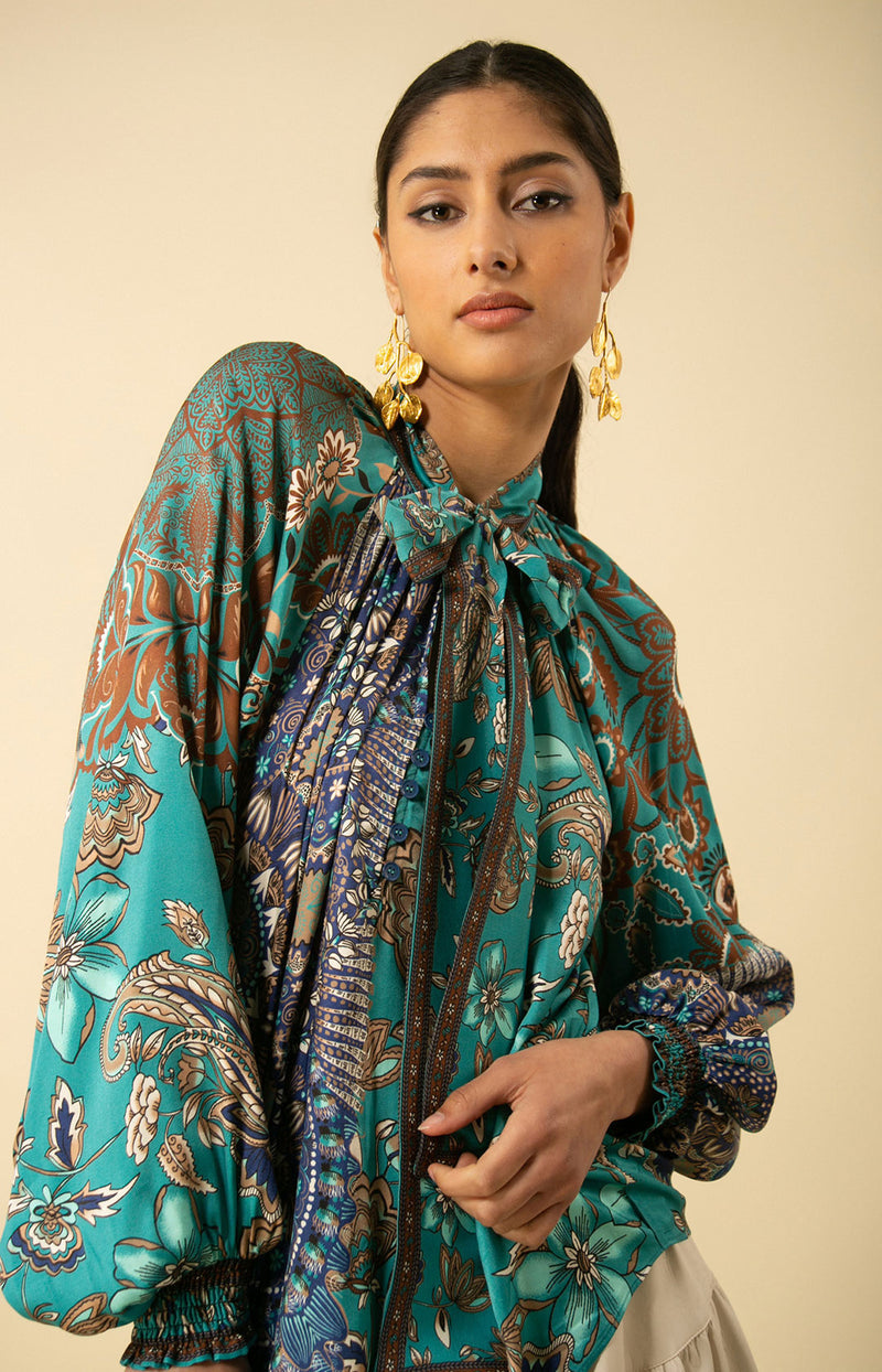 ADDISON TWILL SCARF TIE NECK TOP