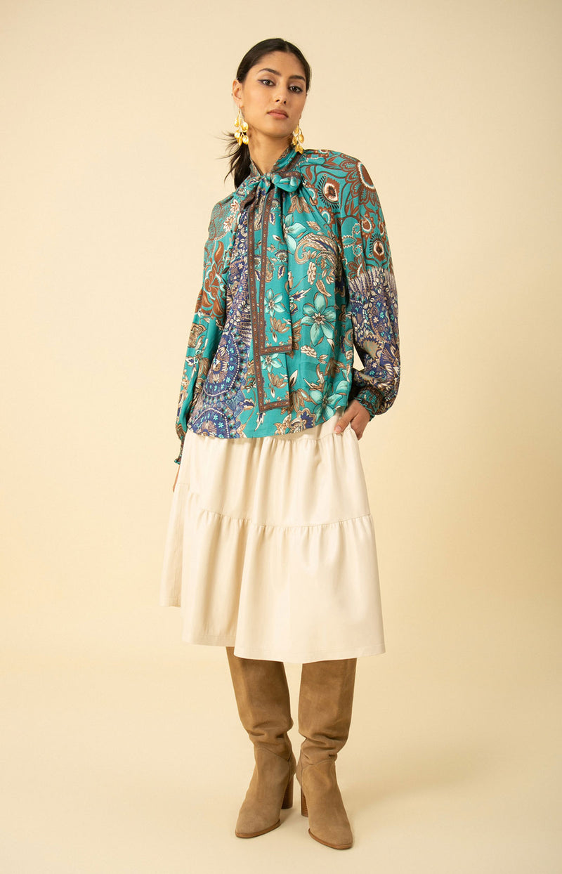 ADDISON TWILL SCARF TIE NECK TOP