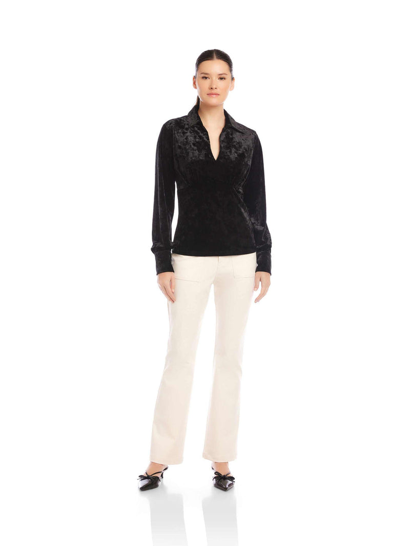 BIANCA COLLARED SHIRRED TOP - BLK