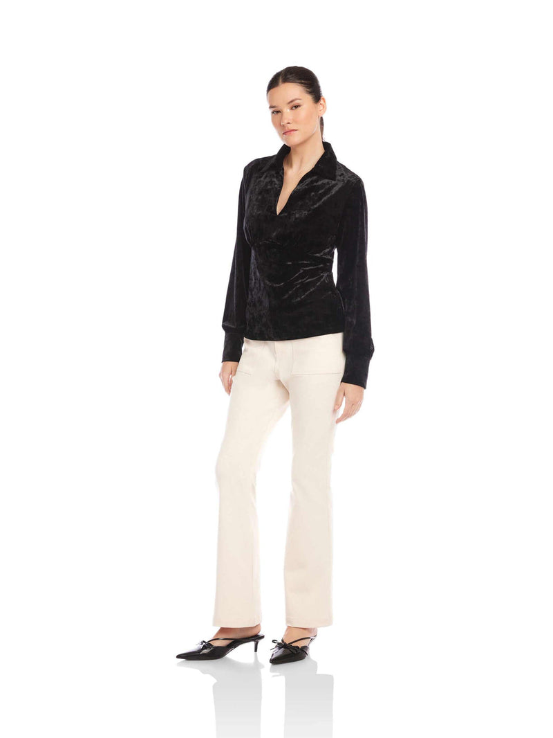 BIANCA COLLARED SHIRRED TOP - BLK