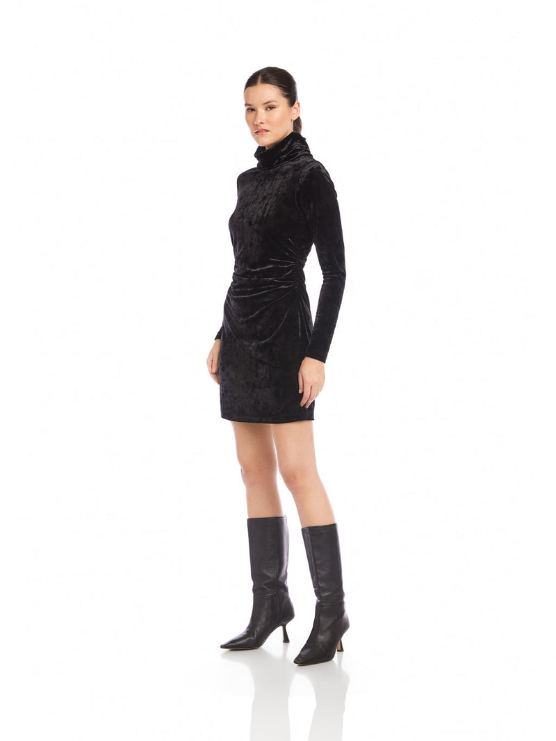 BEATRICE SIDE SHIRRED DRESS - BLK