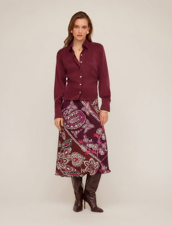 TAWNIE SIDE PLEAT SHIRT - WINE