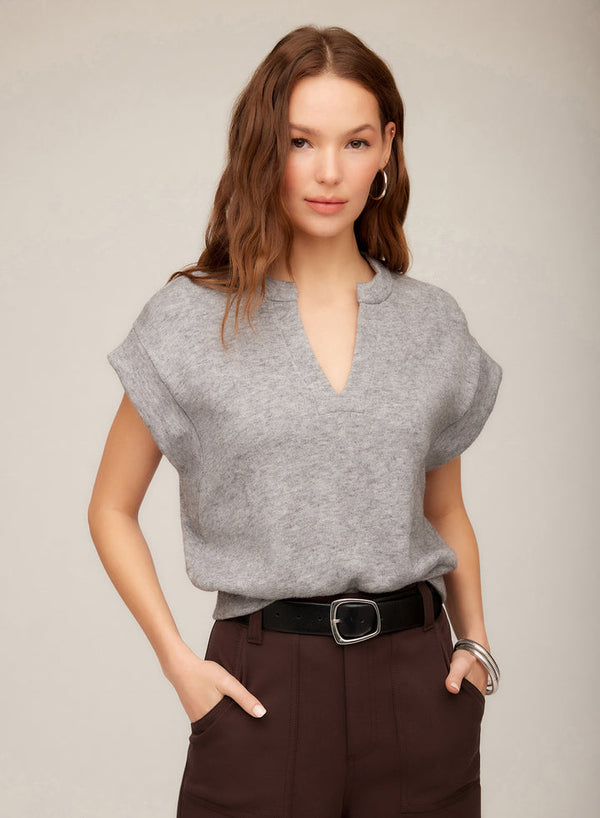 MORGAN V-NECK TOP - GRY