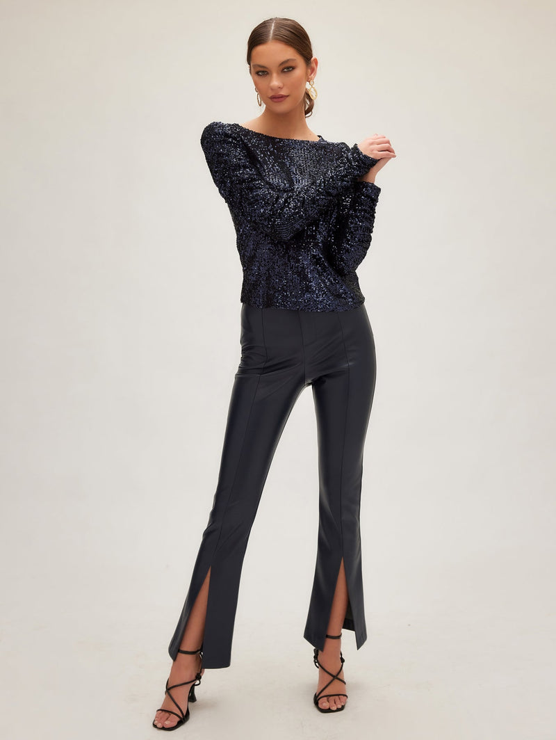 SEQUIN SHIRRED SLEEVE TOP