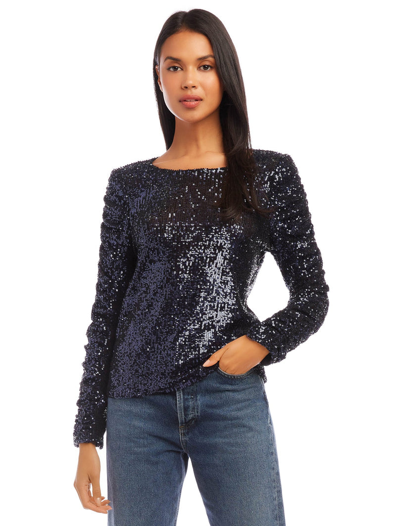 SEQUIN SHIRRED SLEEVE TOP