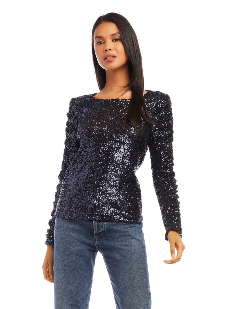 SEQUIN SHIRRED SLEEVE TOP