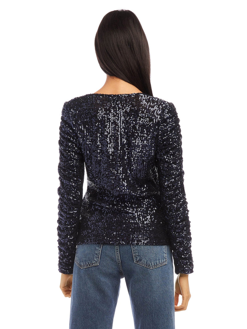 SEQUIN SHIRRED SLEEVE TOP