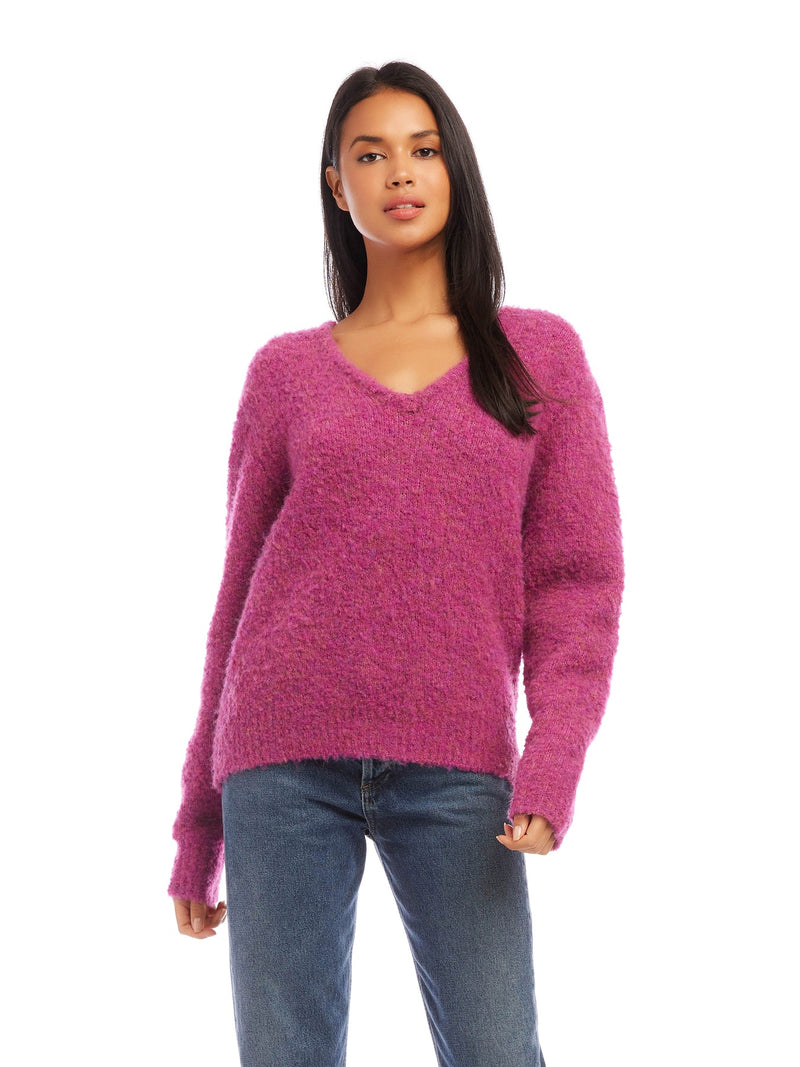 V-NECK SWEATER - RASPBERRY PINK