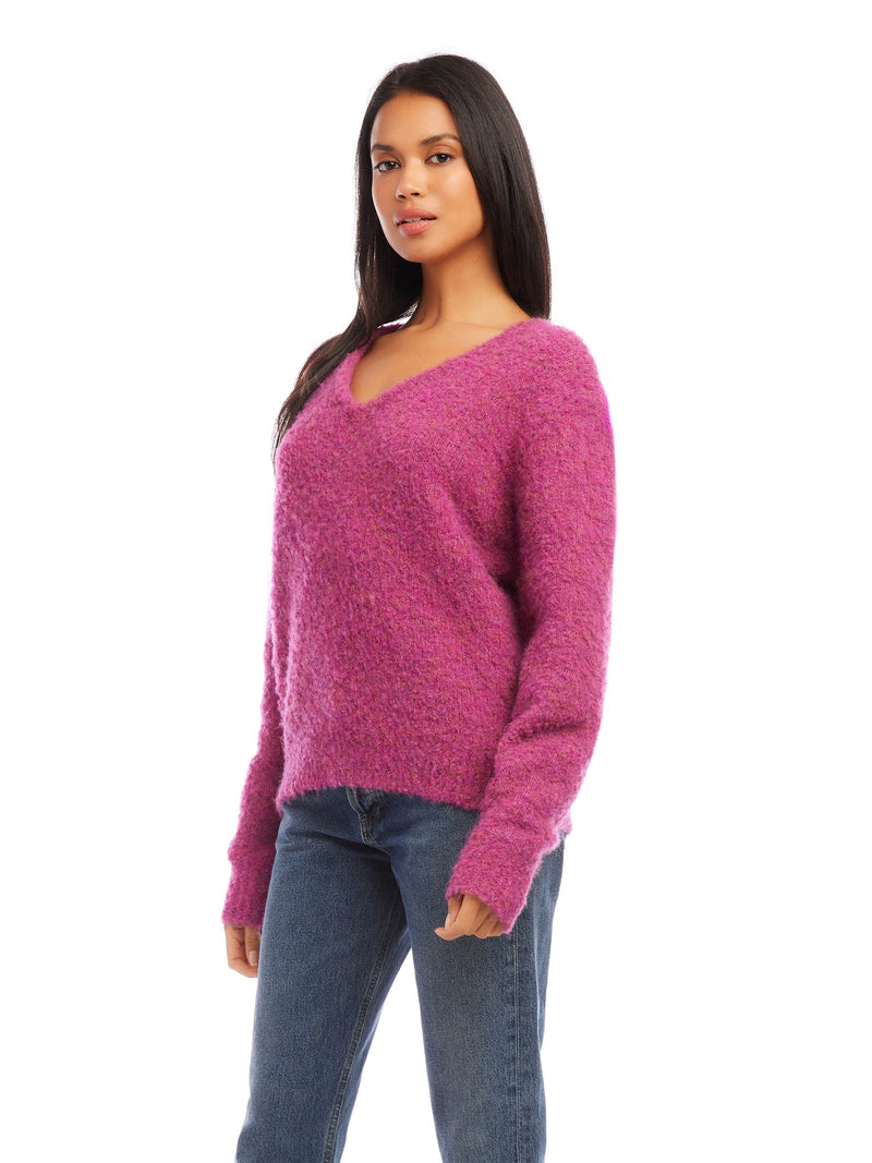 V-NECK SWEATER - RASPBERRY PINK