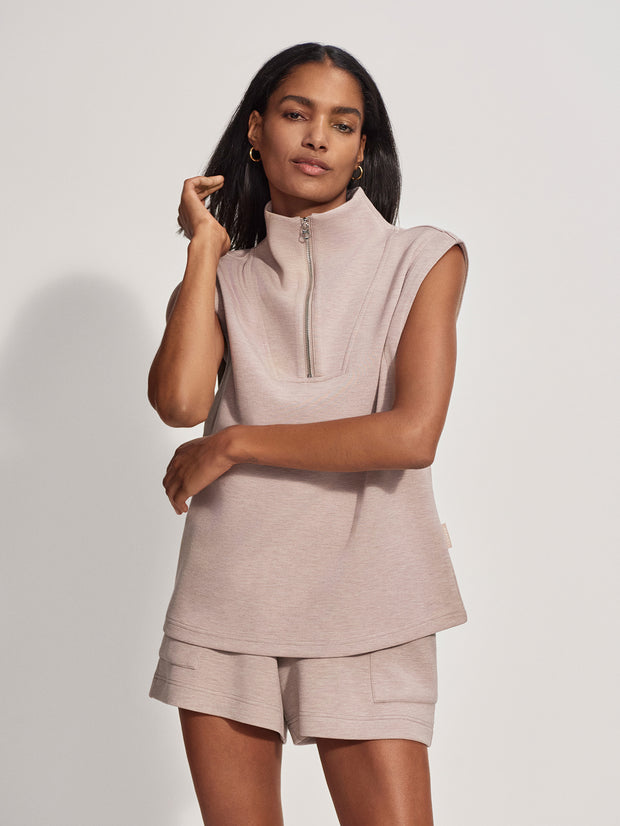 MAGNOLIA HALF ZIP TANK - TAUPE MARL