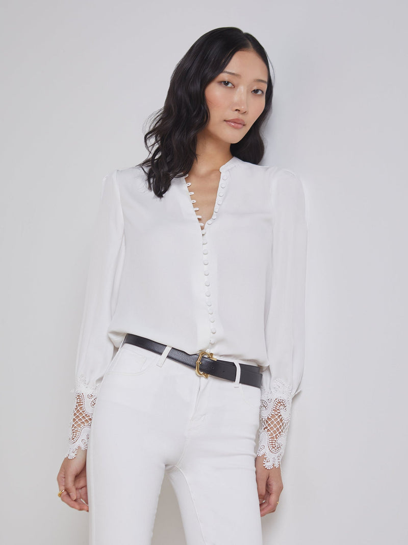 AVA LACE CUFF BLOUSE - IVORY