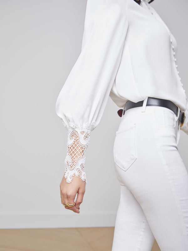 AVA LACE CUFF BLOUSE - IVORY