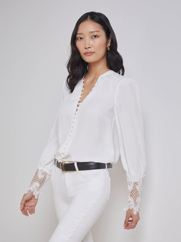 AVA LACE CUFF BLOUSE - IVORY