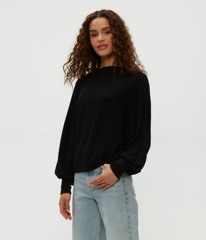ROXY BALLOON SLEEVE TOP - BLK